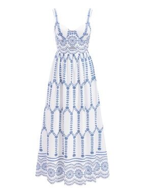 Commense Blue White Floral Print Maxi Dress Small NWT Pockets Summer